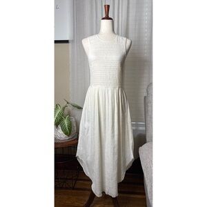 Ulla Johnson Smocked Gauze Cowrie Dress Raw Hem Size 8 Cream